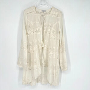 Vtg Crosstree Lane‎ Cardigan Womens S White Eyelet Lace Boho Floral Cottage
